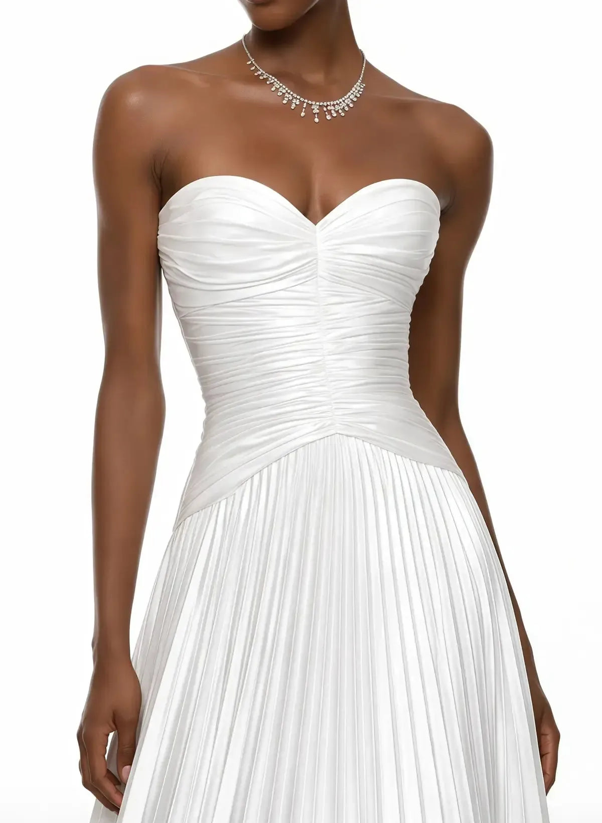 Dressystars A Line Sweetheart Sleeveless Sweep Train Silk Like Satin Wedding Dress with Pleats