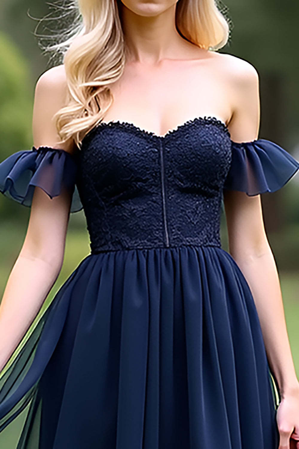 Dressystars A Line Tulle Navy Wedding Guest Dress Sweetheart Ankle-Length Formal Dress