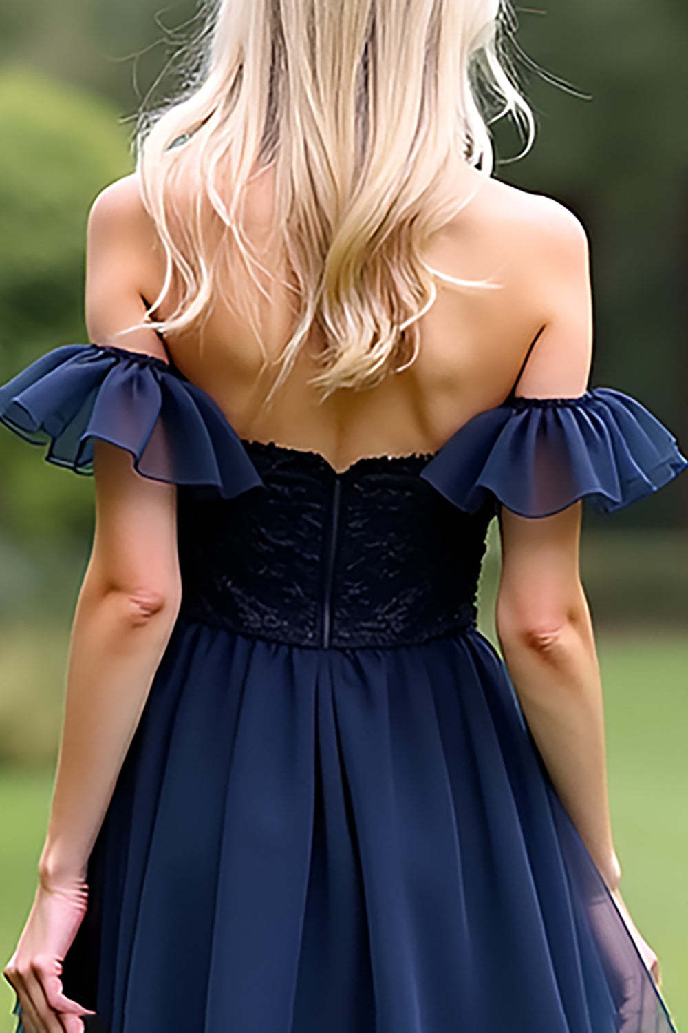 Dressystars A Line Tulle Navy Wedding Guest Dress Sweetheart Ankle-Length Formal Dress