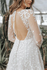 Dressystars A Line Unique V Neck Sleeves Appliques Bridal Gown With Slit