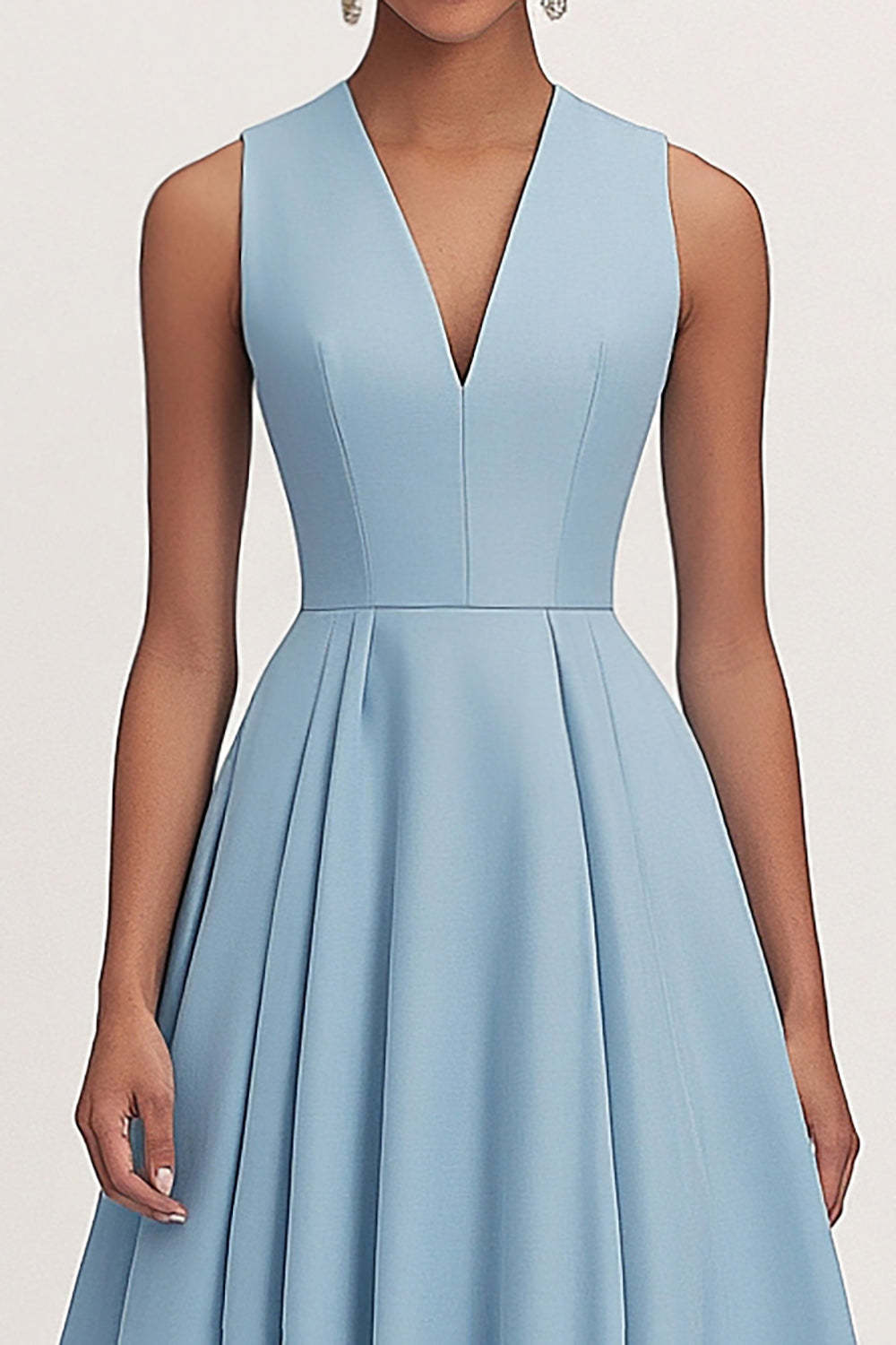 Dressystars A Line V Neck Blue Wedding Guest Dress Tea Length Formal Dress