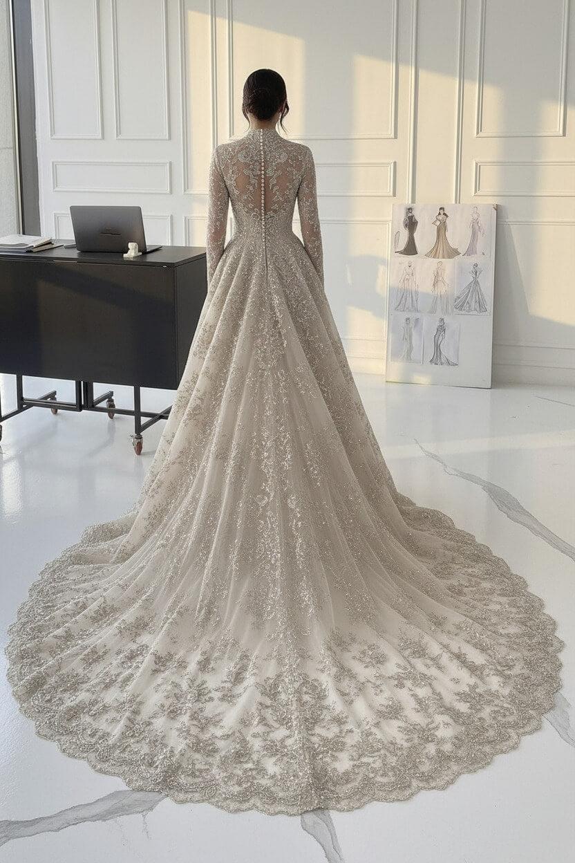 Dressystars A Line V Neck Champagne Long Wedding Dress With Appliques Lace Bridal Gown