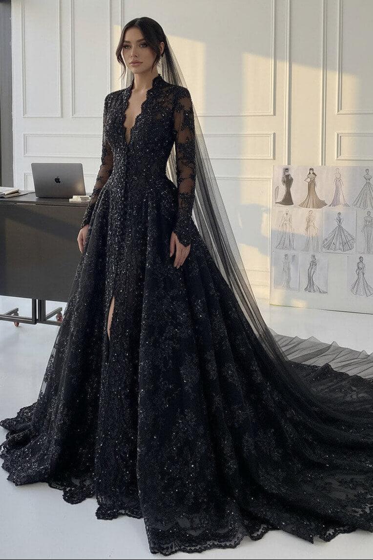 Dressystars A Line V Neck Champagne Long Wedding Dress With Appliques Lace Bridal Gown