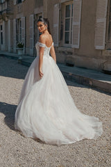 Dressystars A Line Wedding Dress Off The Shoulder Appliques Tulle Bridal Gown