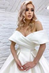 Dressystars A Line Wedding Dress Off The Shoulder Ivory Sleeveless Bridal Gown