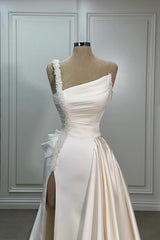 Dressystars A Line Wedding Dress Satin One Shoulder Sleeveless Bridal Gown With Panel Train