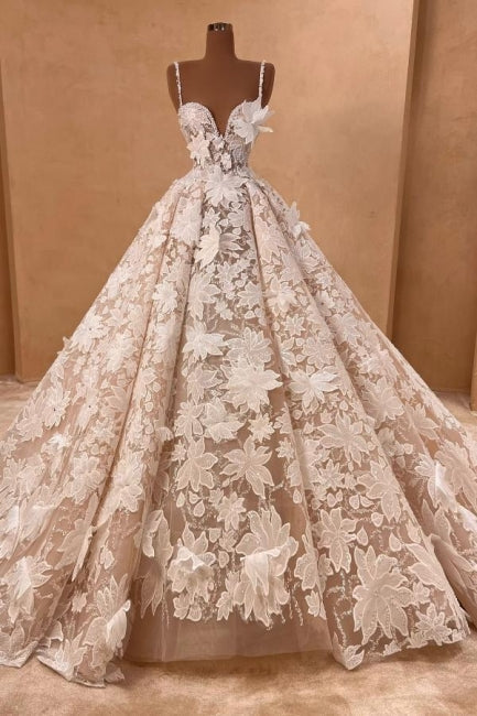 Dressystars A Line Wedding Dress Spaghetti Straps Lace Appliques Sleeveless Bridal Gown