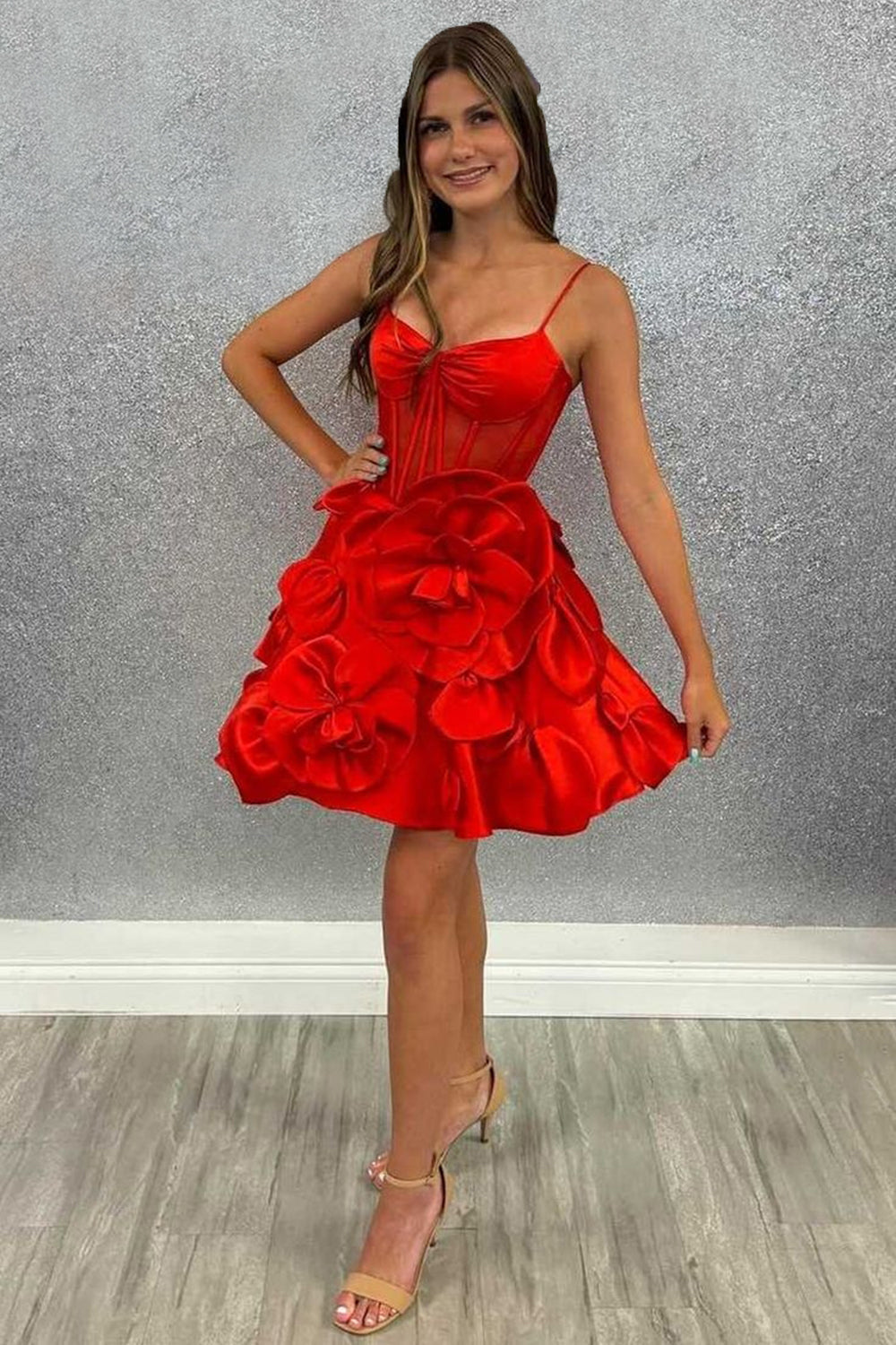 Dressystars A Line Yellow Homecoming Dress Corset Short Prom Dress With 3D Flowers