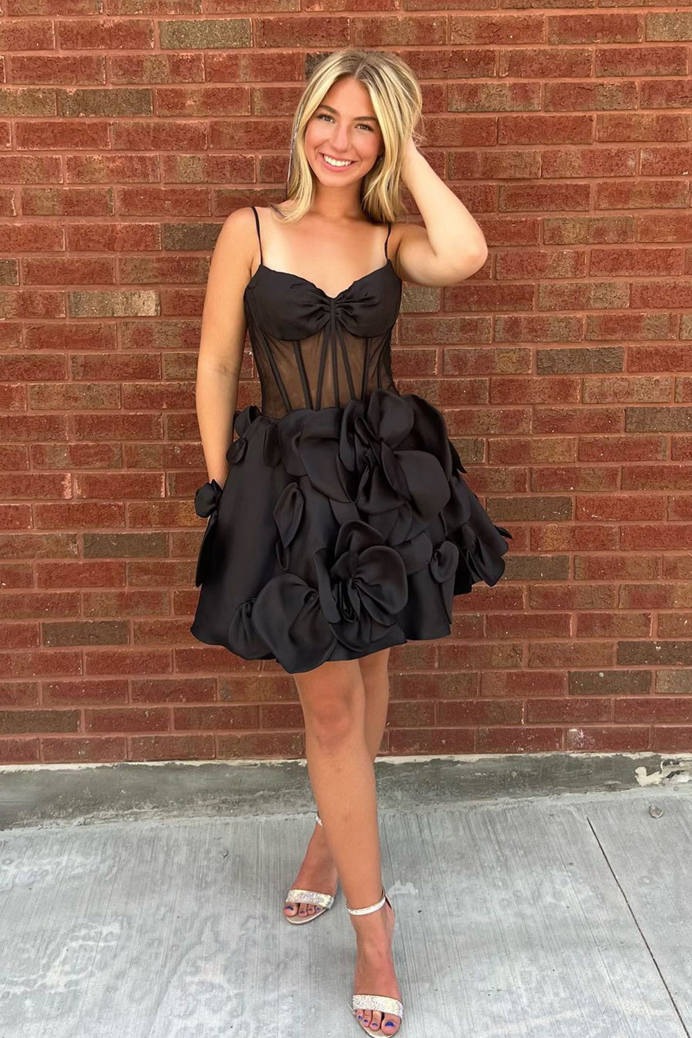 Dressystars A Line Yellow Homecoming Dress Corset Short Prom Dress With 3D Flowers