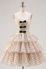Dressystars Apricot & Black Polka Dot Strapless Keyhole A-Line Short Homecoming Dress