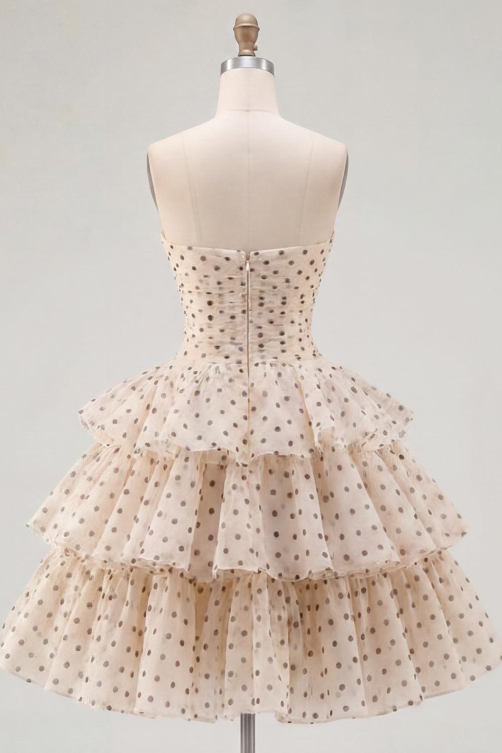 Dressystars Apricot & Black Polka Dot Strapless Keyhole A-Line Short Homecoming Dress