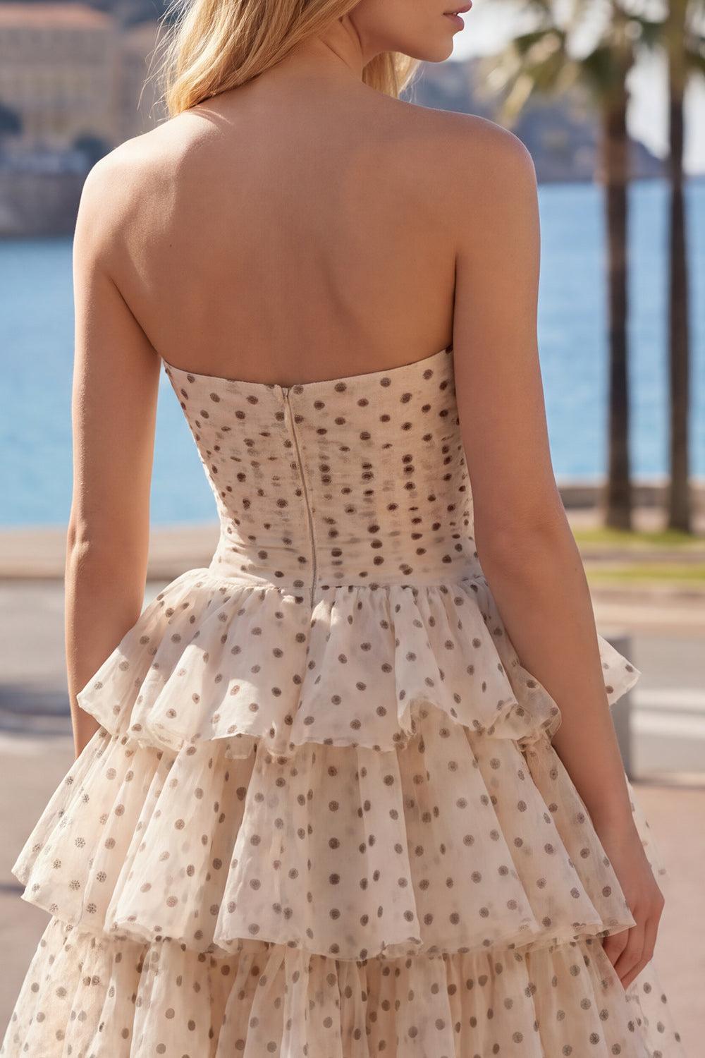 Dressystars Apricot & Black Polka Dot Strapless Keyhole A-Line Short Homecoming Dress