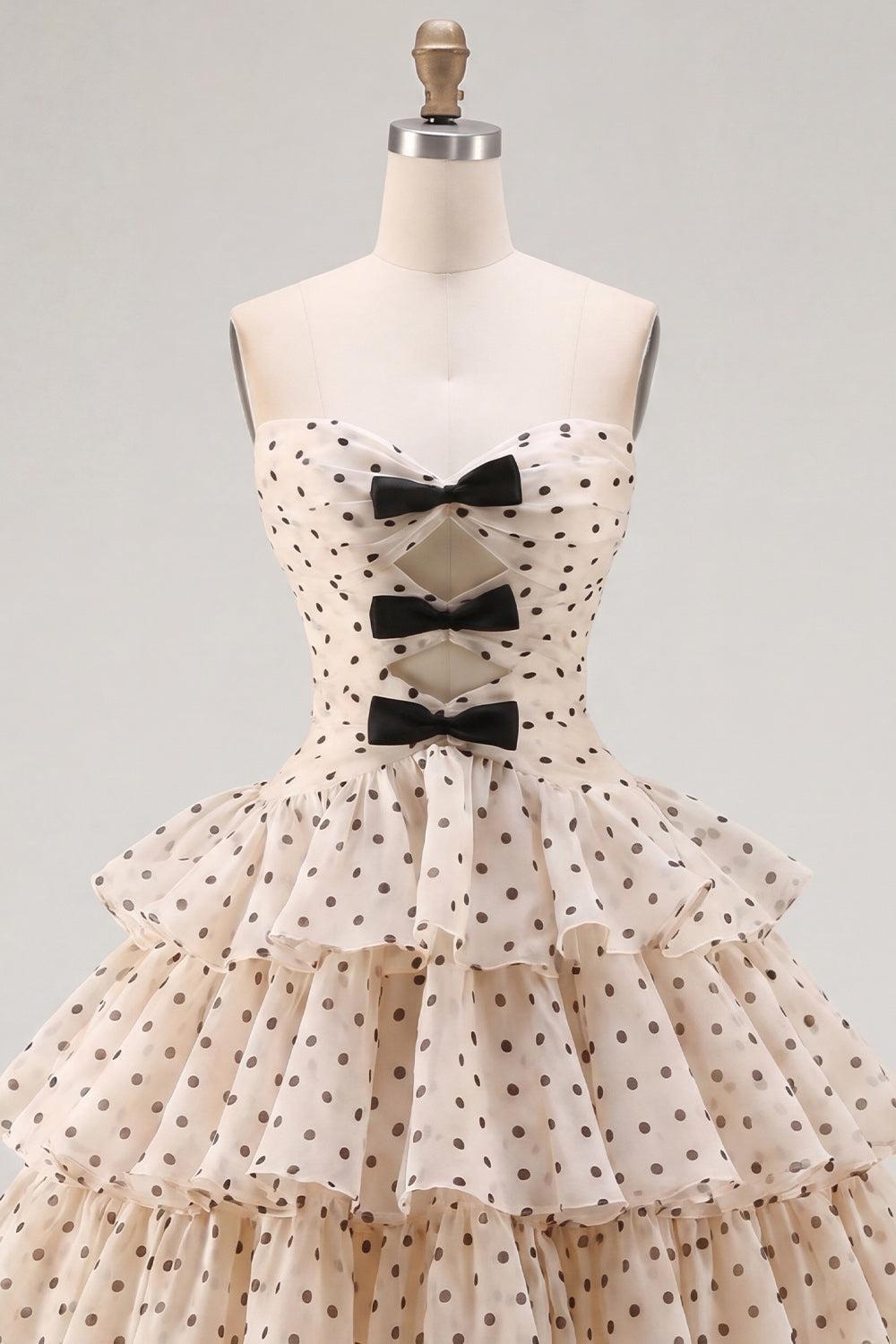 Dressystars Apricot & Black Polka Dot Strapless Keyhole A-Line Short Homecoming Dress