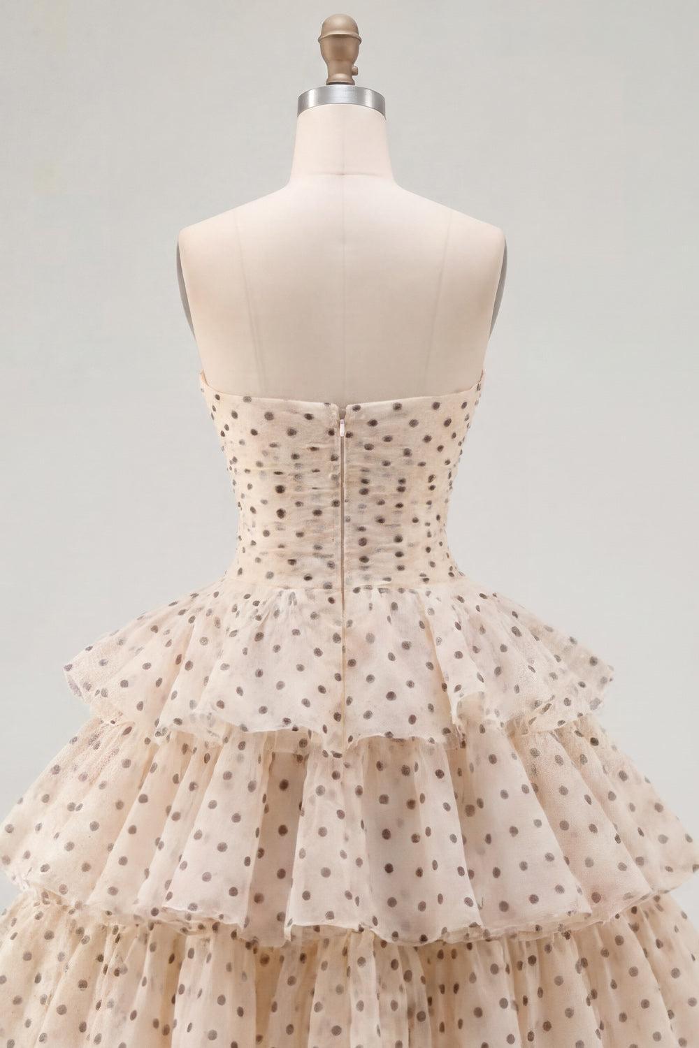 Dressystars Apricot & Black Polka Dot Strapless Keyhole A-Line Short Homecoming Dress