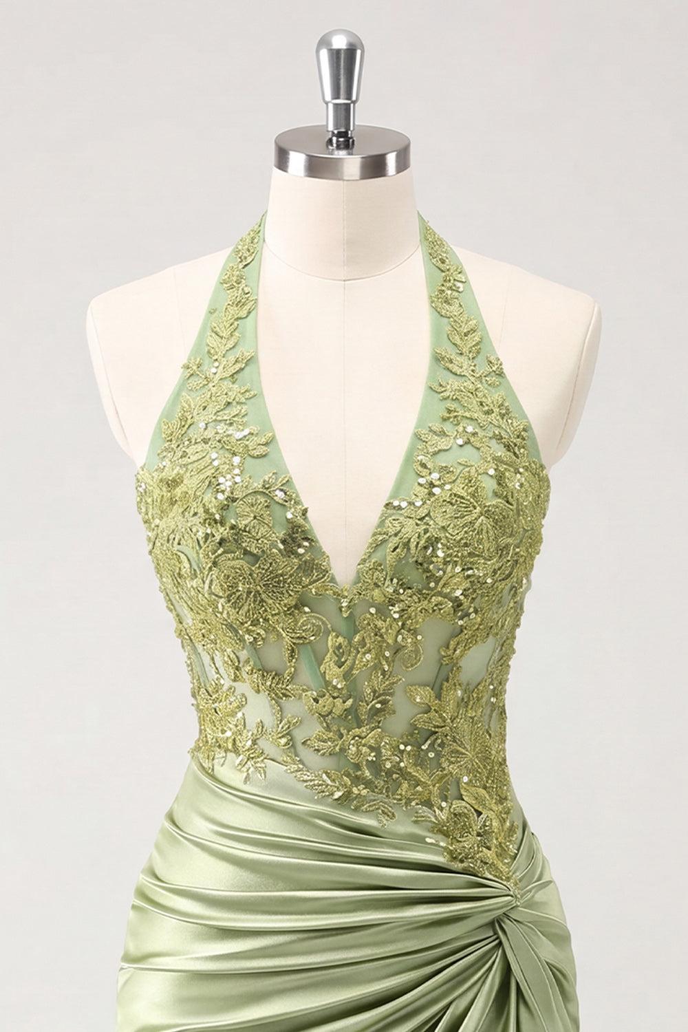 Dressystars Army Green Ruched Appliqued Halter Tight Corset Short Homecoming Dress