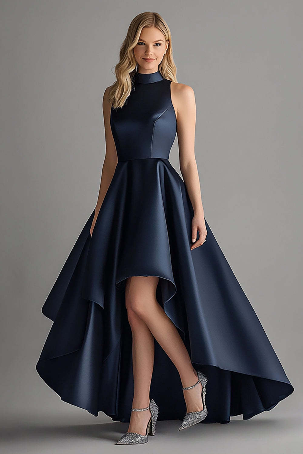 Dressystars Asymmetrical Navy Wedding Guest Dress A Line High-Low Formal Dress