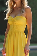 Dressystars Backless Long Strapless Yellow Formal Dress With Slit