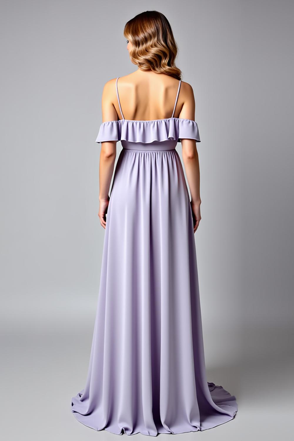 Dressystars Backless Ruched Lilac V-Neck Long Formal Dress