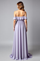 Dressystars Backless Ruched Lilac V-Neck Long Formal Dress