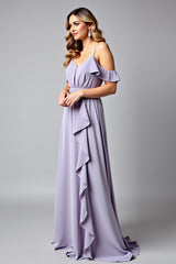 Dressystars Backless Ruched Lilac V-Neck Long Formal Dress