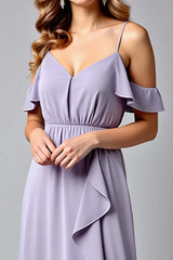 Dressystars Backless Ruched Lilac V-Neck Long Formal Dress