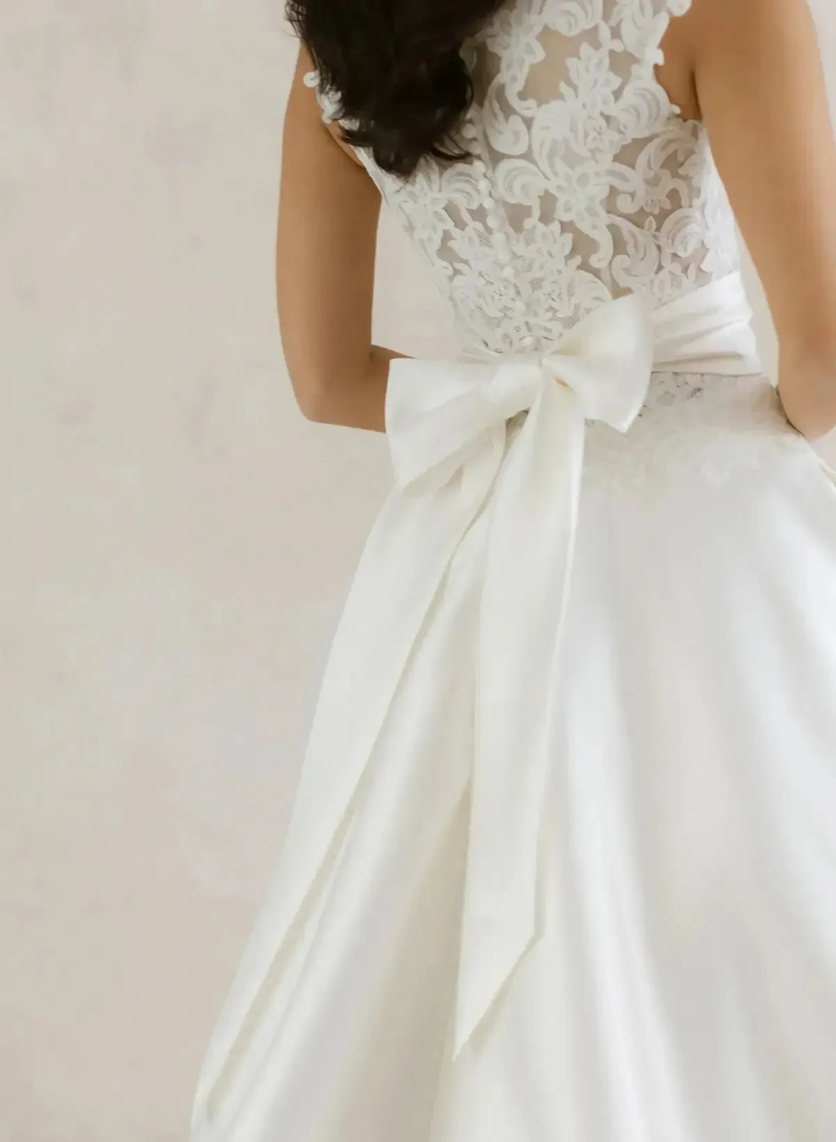 Dressystars Ball Gown High Neck Sleeveless Chapel Train Lace Wedding Dress with Bow and Pockets