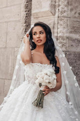 Dressystars Ball Gown Lace Square Sleeveless White Wedding Dress Bridal Gown With Appliques