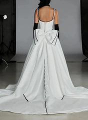 Dressystars Ball Gown Off the Shoulder Sleeveless Chapel Train Satin Wedding Dress with Bow