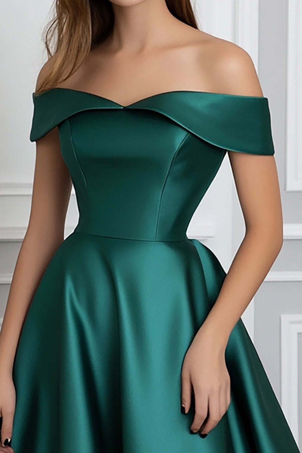 Dressystars Ball Gown Satin Dark Green Wedding Guest Dress Long Formal Dress