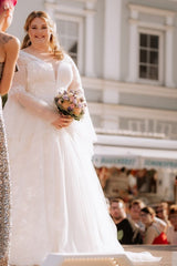 Dressystars Beach Plus Size Wedding Dress Long Sleeve Lace A Line Boho Bridal Gown