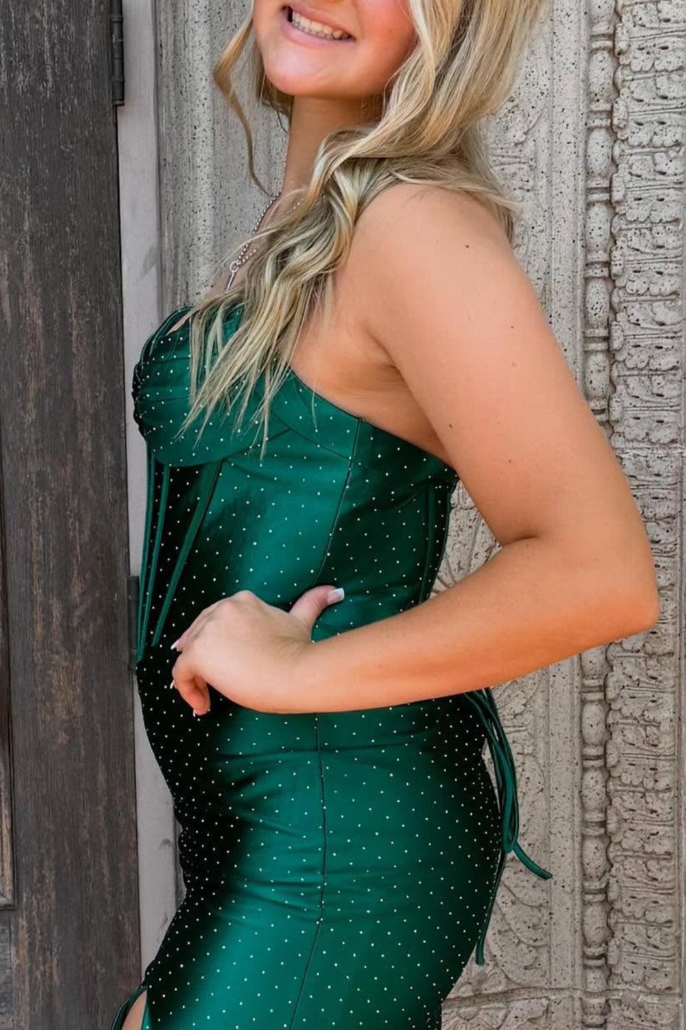 Dressystars Beaded Dark Green Corset Bodycon Halter Short Homecoming Dress