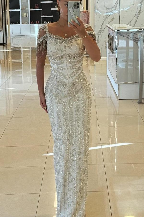 Dressystars Beaded Formal Dress Sheath/Column Cap Sleeve Evening Gown