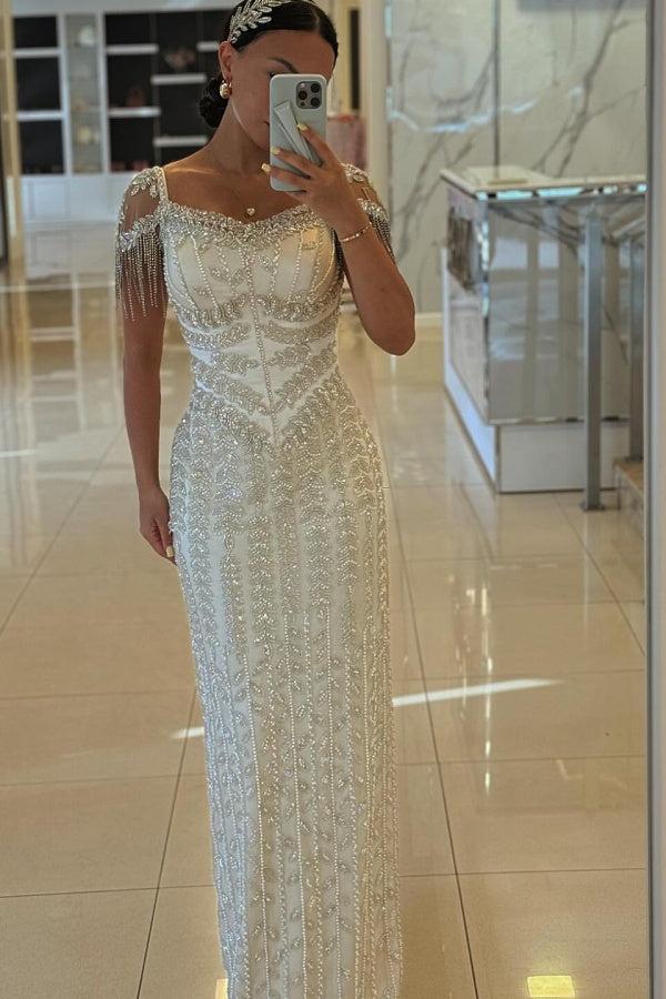 Dressystars Beaded Formal Dress Sheath/Column Cap Sleeve Evening Gown