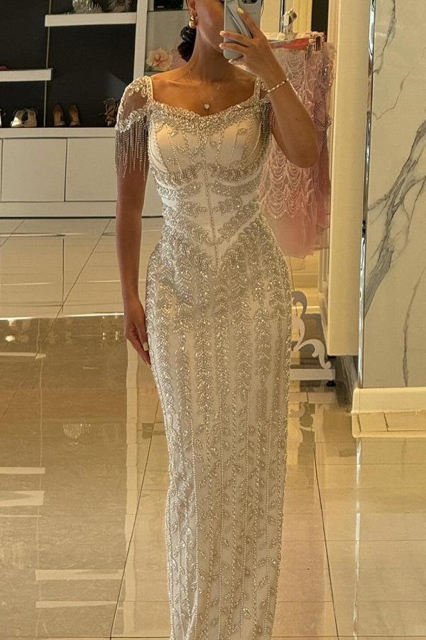 Dressystars Beaded Formal Dress Sheath/Column Cap Sleeve Evening Gown