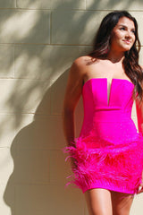 Dressystars Beaded Fuchsia Homecoming Dress Bodycon Feathered Prom Dress