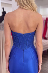 Dressystars Beaded Royal Blue Corset Strapless Short Bodycon Homecoming Dress