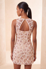 Dressystars Beaded Sequin Blush Round Neck Tight Short Homecoming Dress