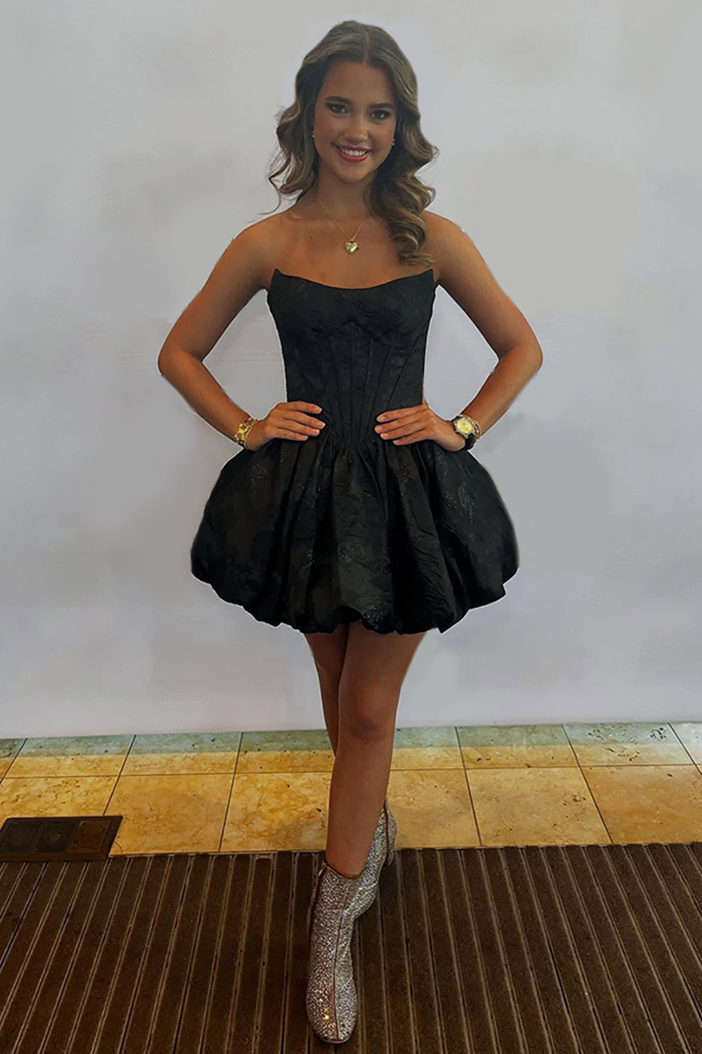 Dressystars Black A Line Homecoming Dresses Corset Strapless Short Cocktail Dresses