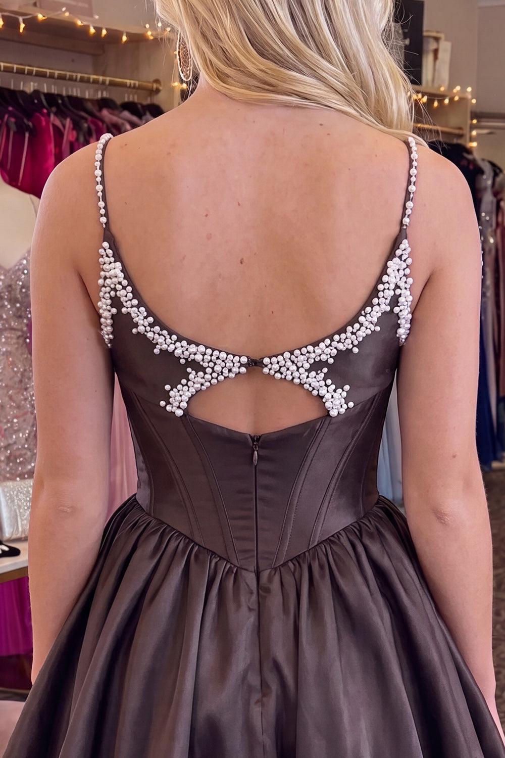 Dressystars Black Beaded A Line Keyhole Short Corset Homecoming Dress