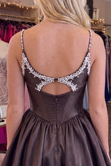 Dressystars Black Beaded A Line Keyhole Short Corset Homecoming Dress