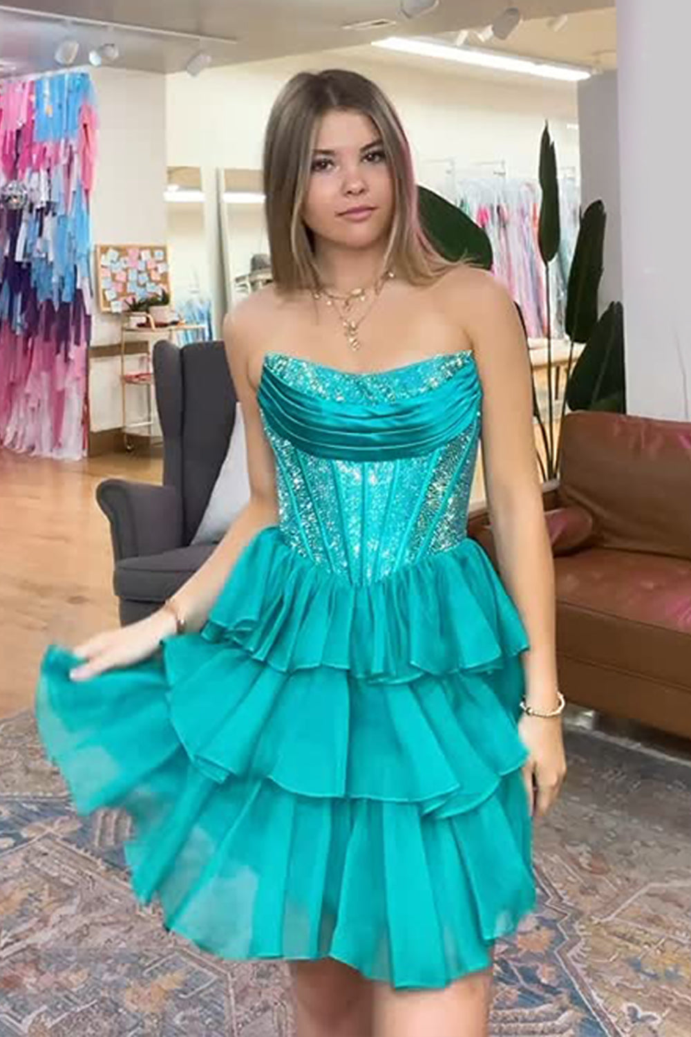Dressystars Black Beaded Corset A Line Homecoming Dresses Short Cocktail Dresses With Ruffles