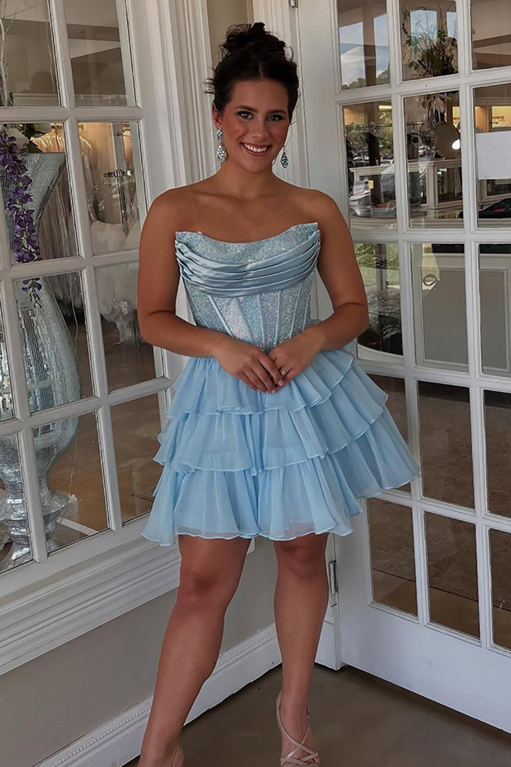 Dressystars Black Beaded Corset A Line Homecoming Dresses Short Cocktail Dresses With Ruffles