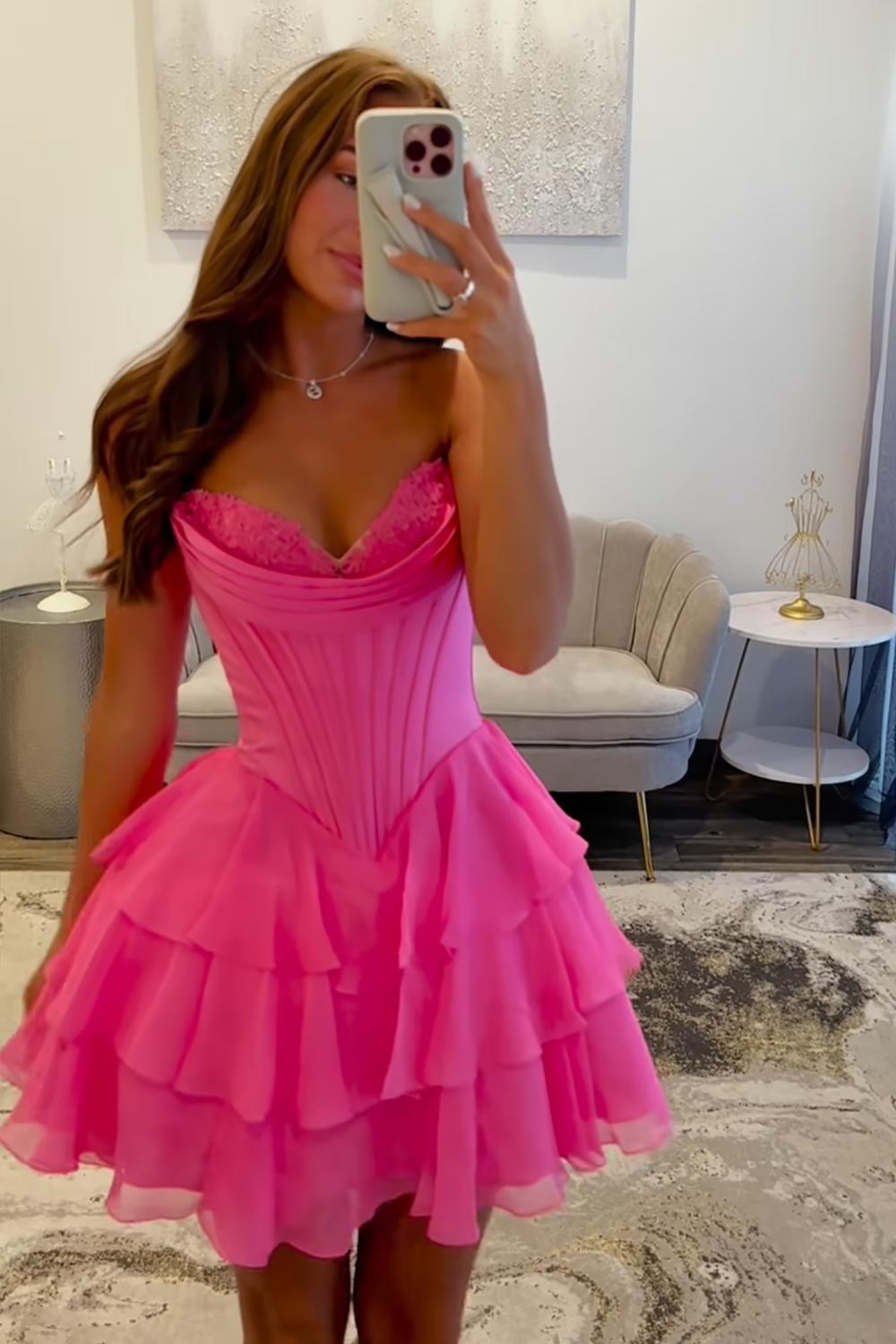 Dressystars Black Corset A Line Homecoming Dresses Short Cocktail Dresses With Ruffles