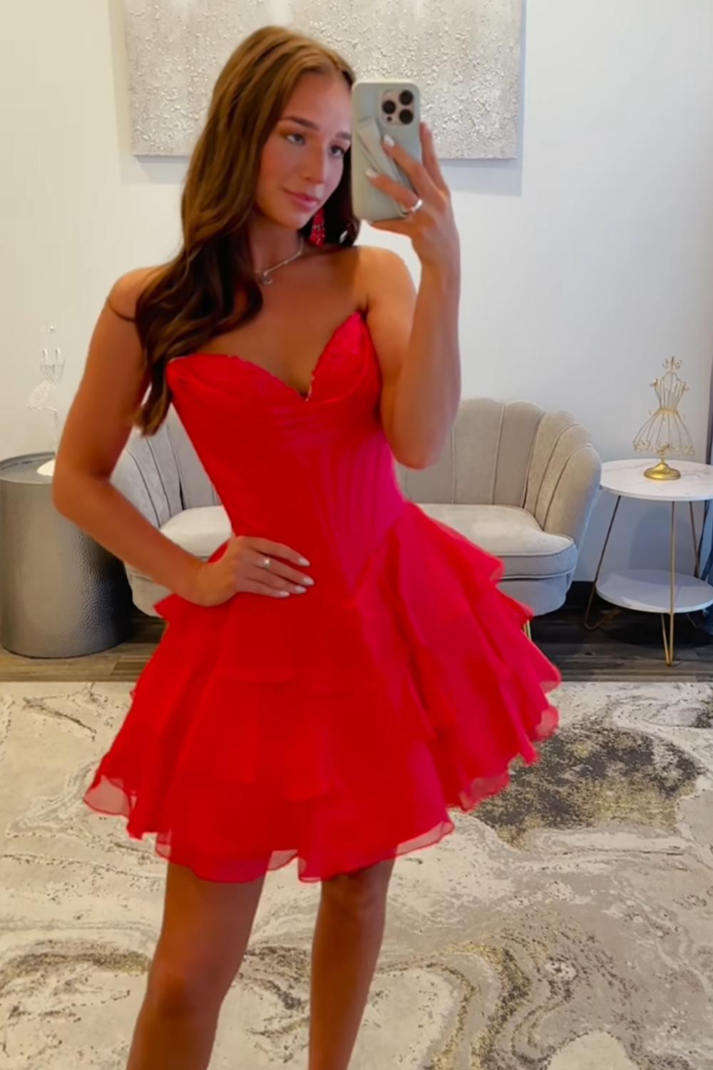 Dressystars Black Corset A Line Homecoming Dresses Short Cocktail Dresses With Ruffles