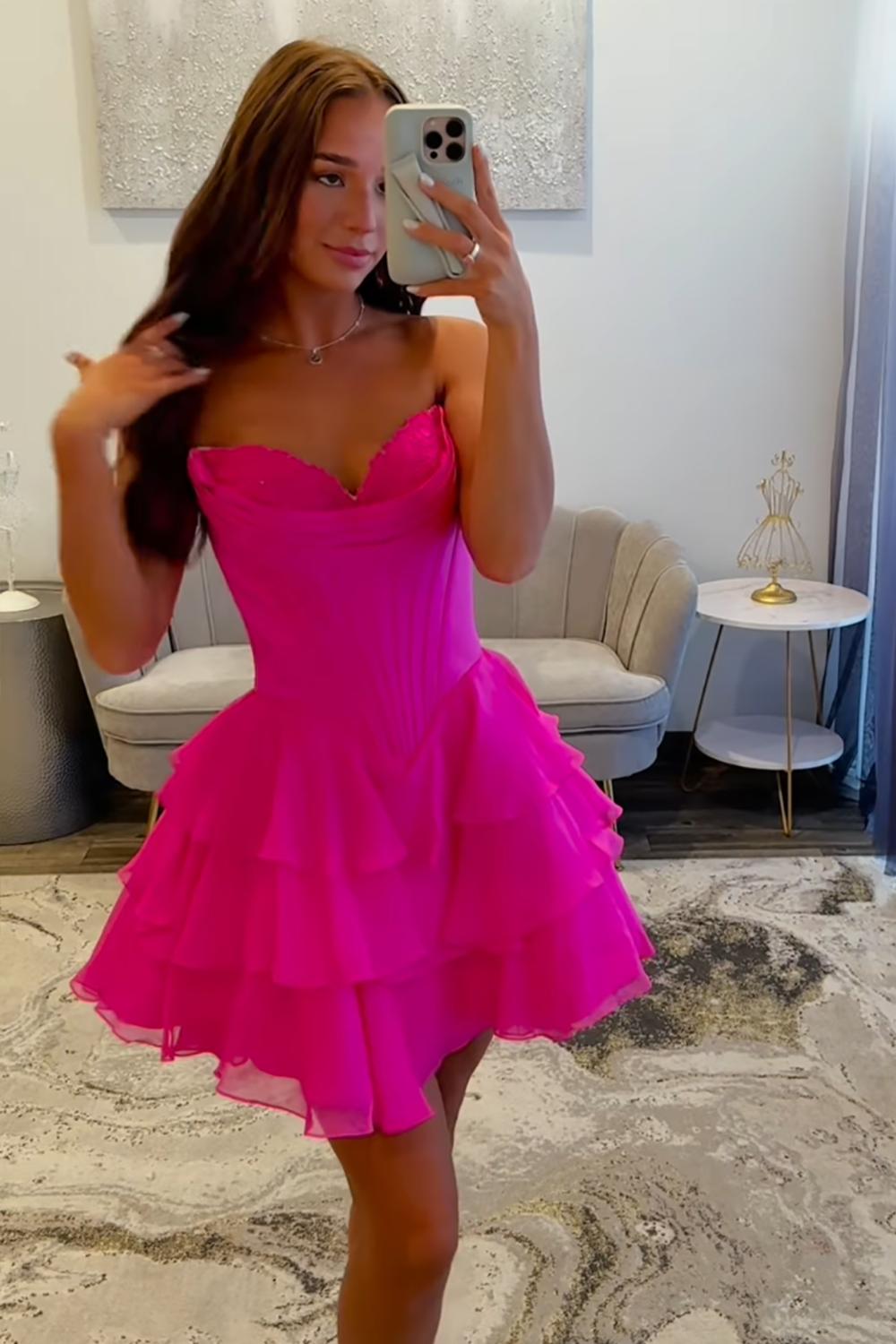 Dressystars Black Corset A Line Homecoming Dresses Short Cocktail Dresses With Ruffles