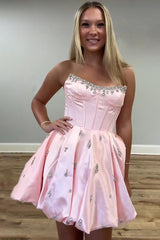 Dressystars Black Corset Homecoming Dresses Strapless Short Cocktail Dresses With Rhinestone