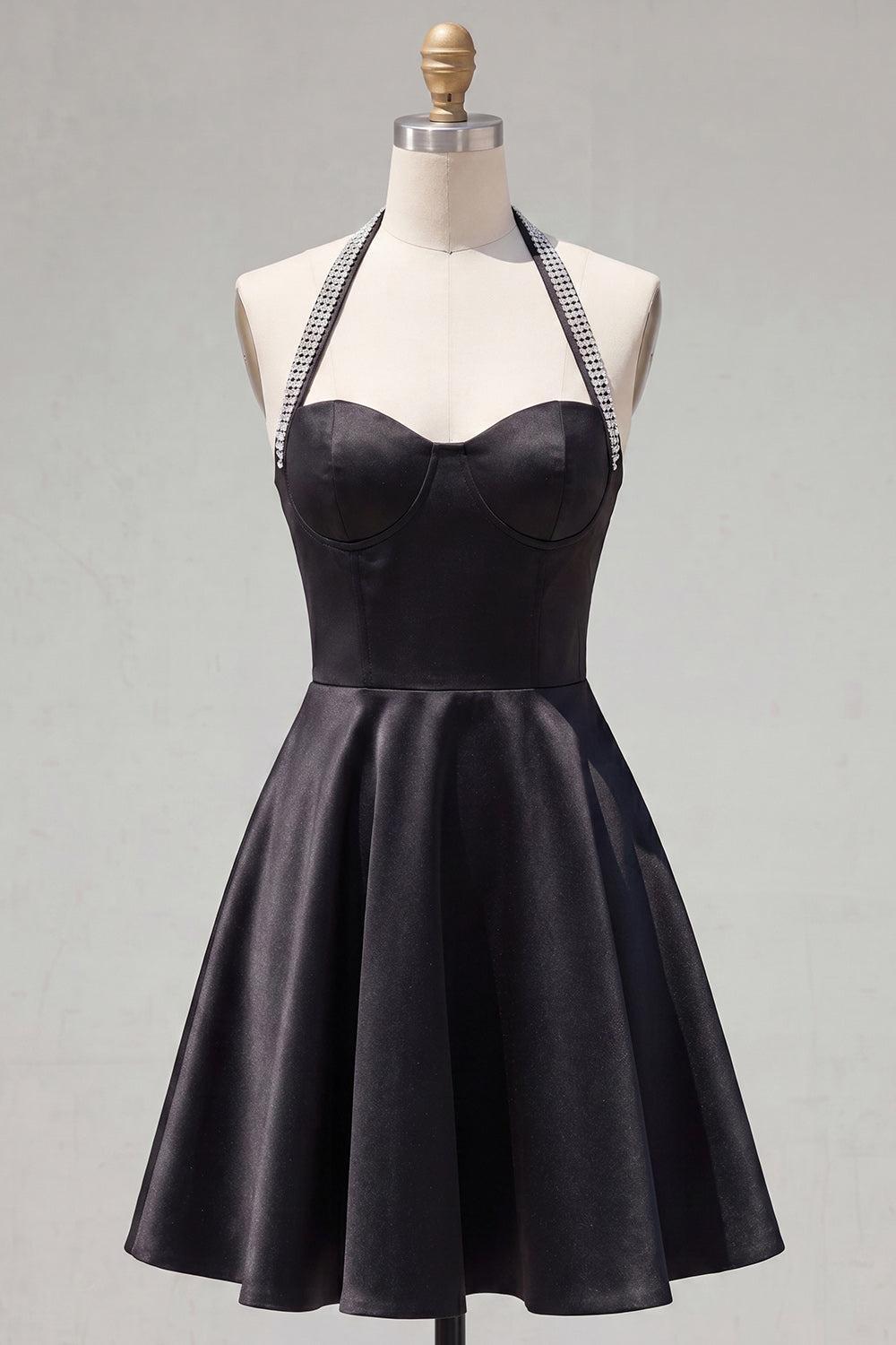 Dressystars Black Halter Beaded A-Line Short Homecoming Dress