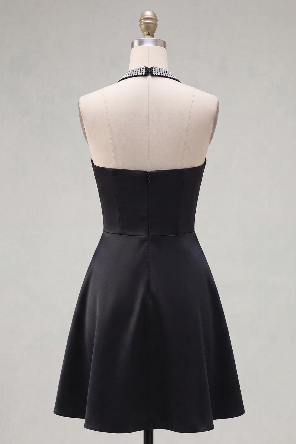 Dressystars Black Halter Beaded A-Line Short Homecoming Dress