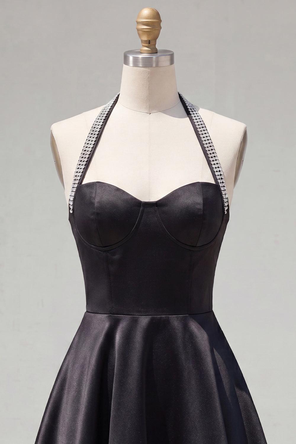 Dressystars Black Halter Beaded A-Line Short Homecoming Dress