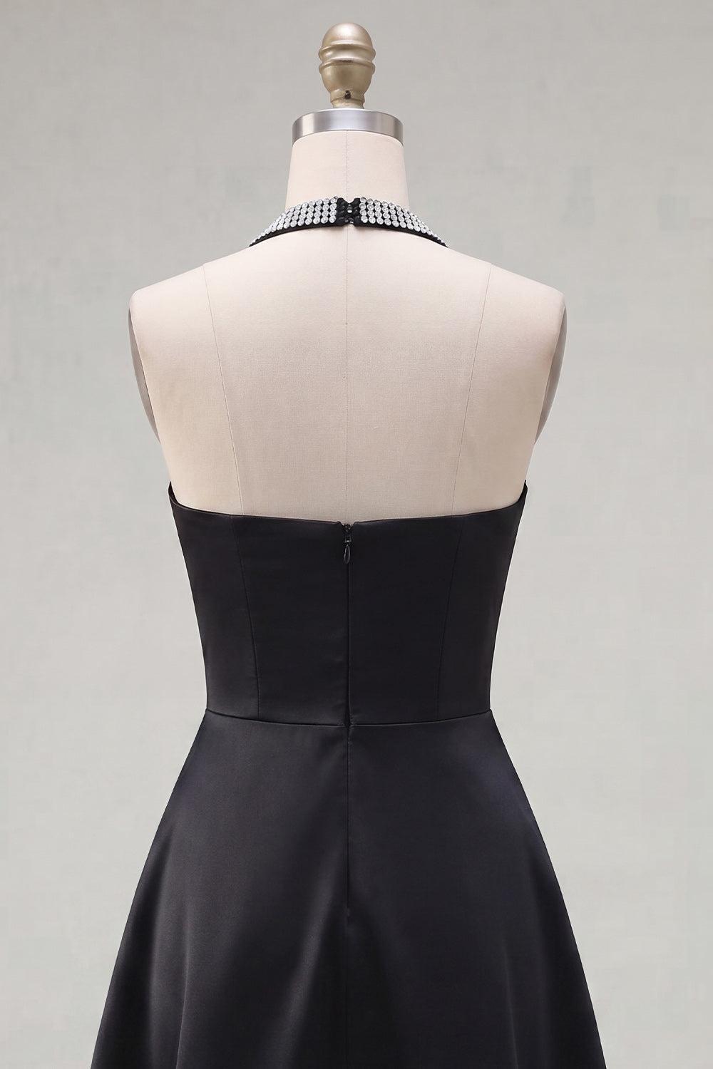 Dressystars Black Halter Beaded A-Line Short Homecoming Dress